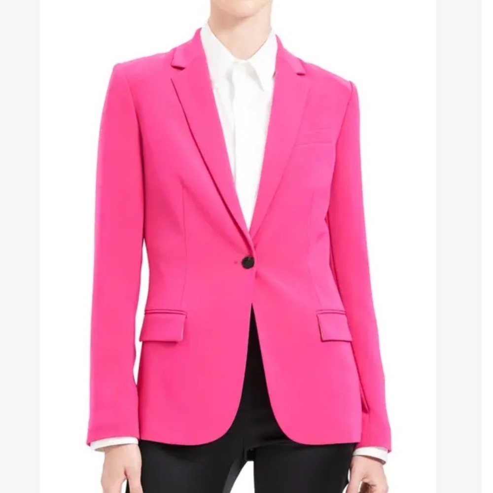 New Theory Womens Classic Staple Blazer Hot Pink Single Button Jacket 4 flaw